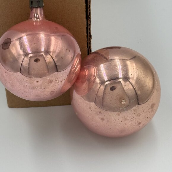 2 VTG Christmas Ornaments Mercury Glass Poland Pink Rose Gold 2 sizes 2.5" /3" - Picture 12 of 13